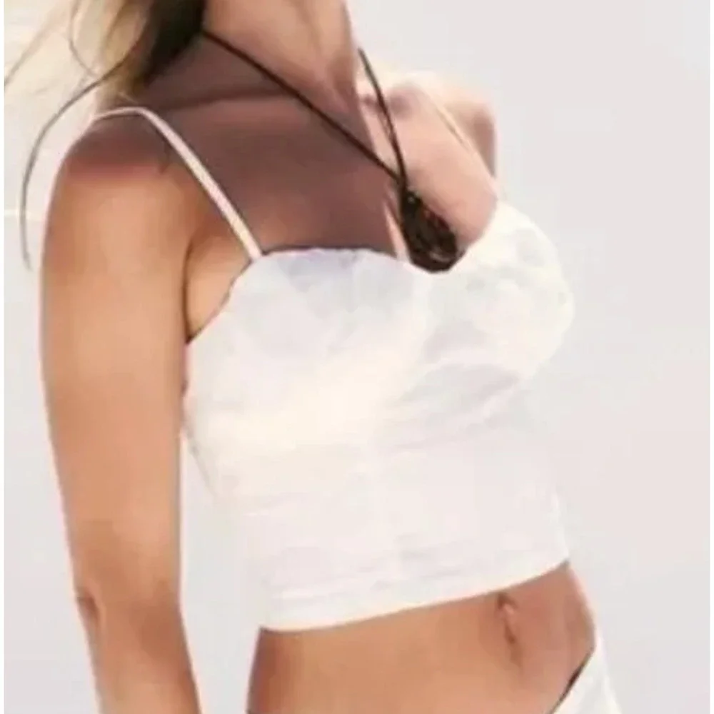 NEW FREE PEOPLE WHITE SO POSH CROPPED CORSET BUTTON TOP SZ S